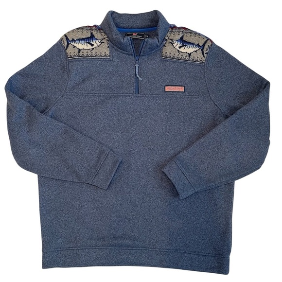 Vineyard Vines Shep Fair Isle Marlin Quarter Zip Sweater Size Large - Picture 1 of 9